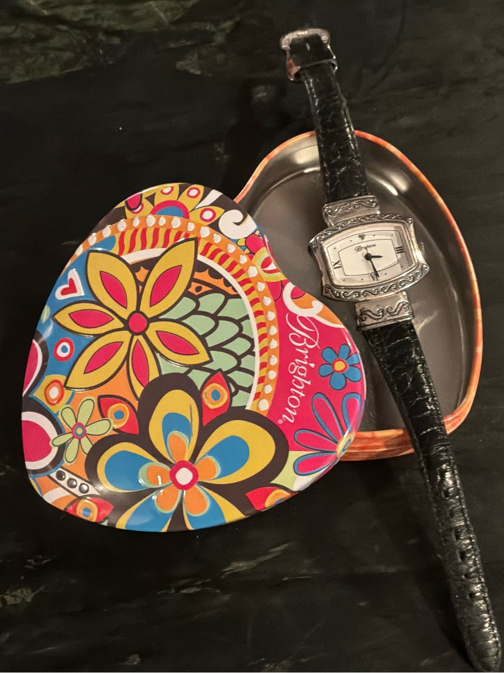 Brighton Leather Watch with Scrollwork and Heart-Shaped Storage Tim